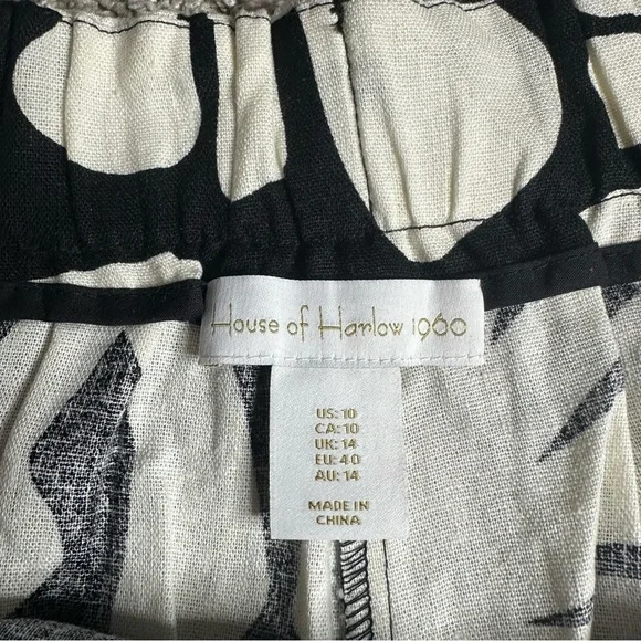 House Of Harlow 1960 Linen Blend Black Cream Wide Leg Side Slit Pants 10 boho - Picture 4 of 10